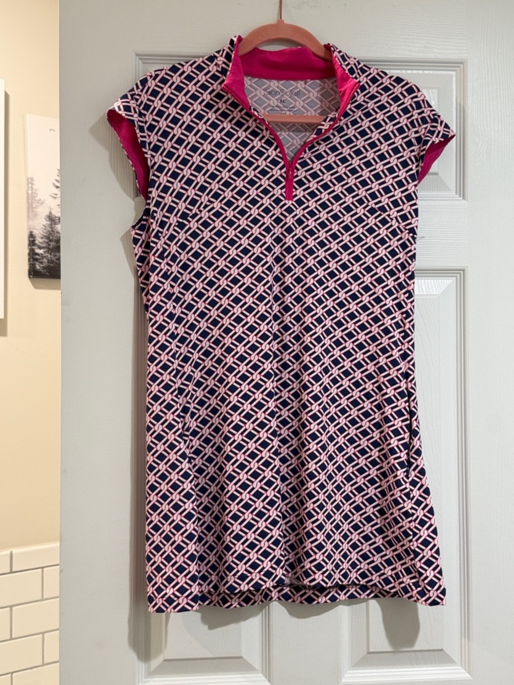 Pink Geometric Cap-Sleeve Women’s Dress